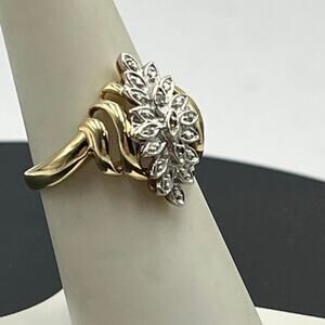 10K Yellow Gold Diamond Cluster Designer Estate 3.6g Vintage Style‎ Ring Sz 7.25